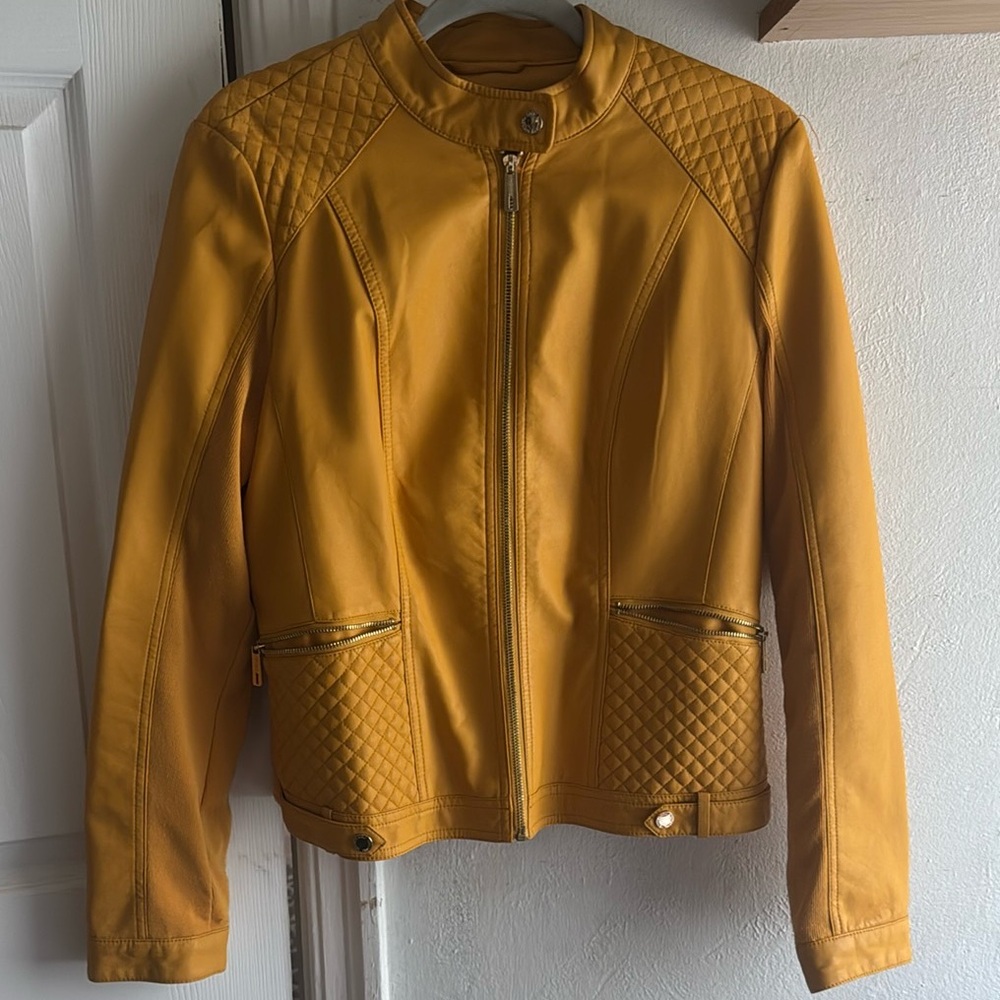 Kenneth Cole Reaction Yellow Quilted Leather faux Jacket